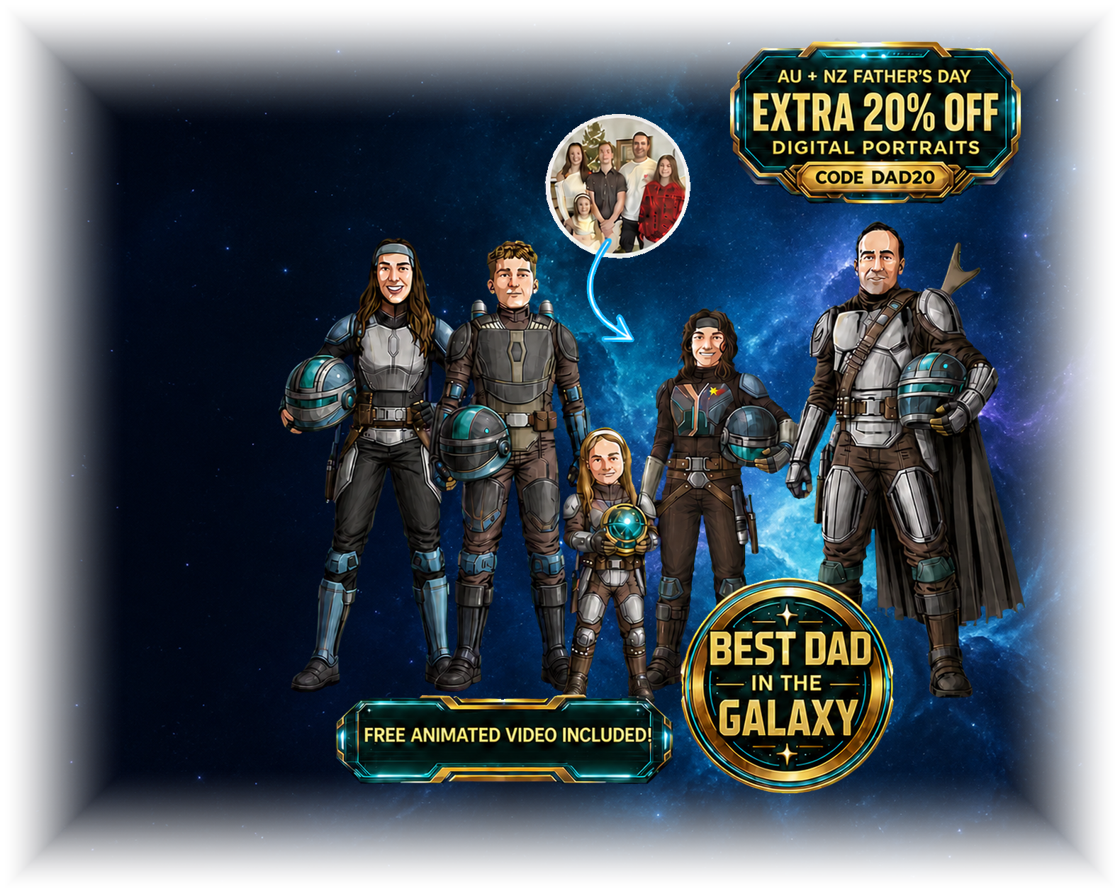 AU and New Zealand Father's Day Make Me Jedi family portrait offer