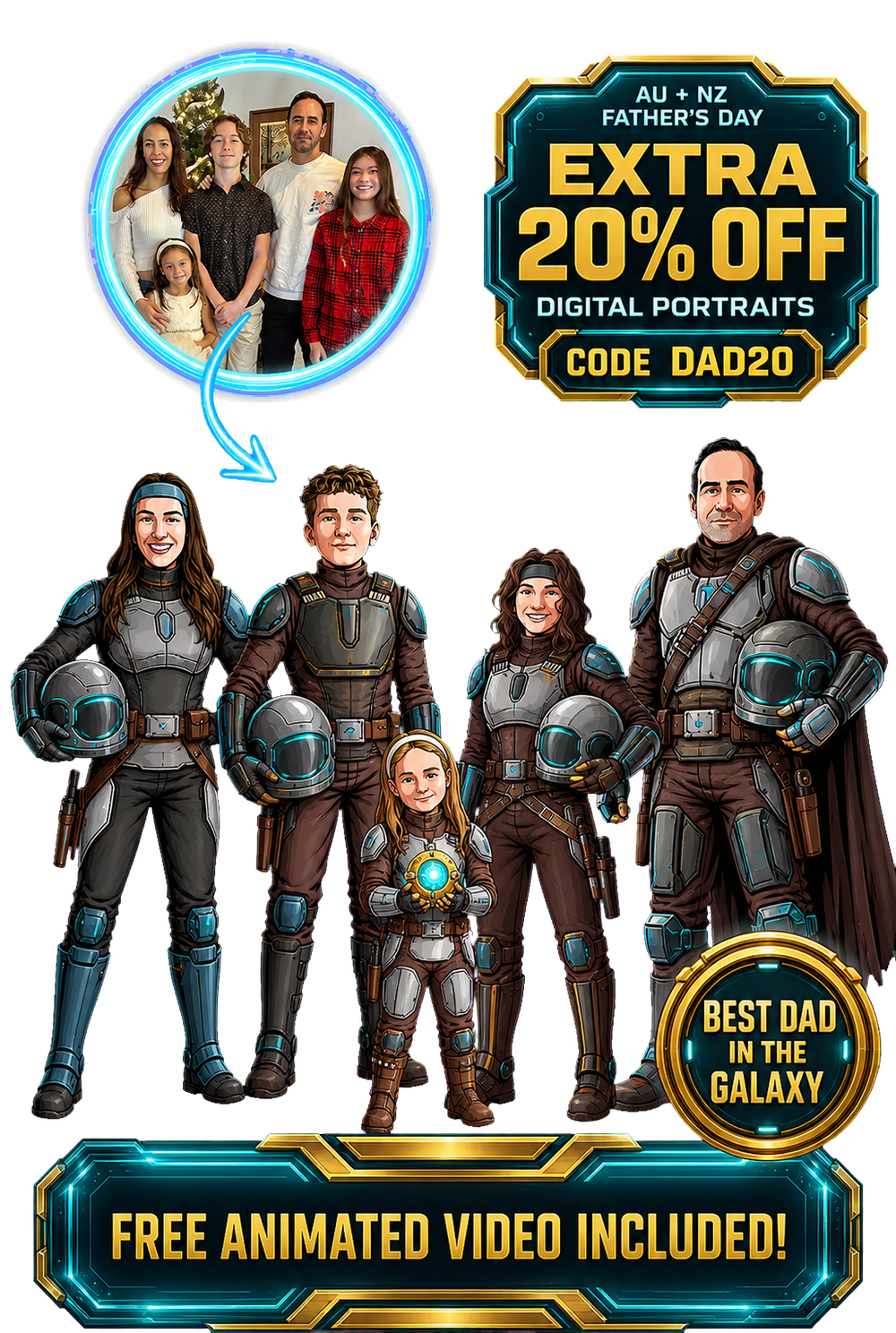 AU and New Zealand Father's Day Make Me Jedi family portrait offer